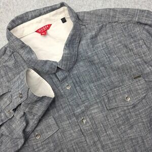 GUESS Men's Grey Chambray Long Sleeve Button Up Shirt XXL Roll up Sleeve